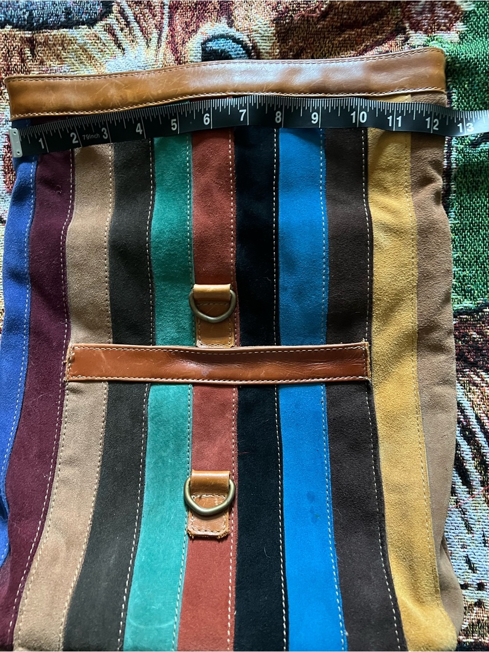 Striped Multicolor Suede & Leather Backpack